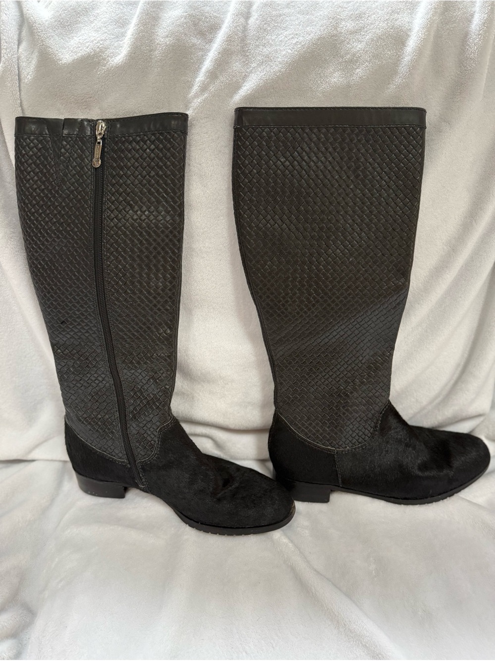 Marc Joseph NY Women's Black Woven Leather & Hair Knee Boots